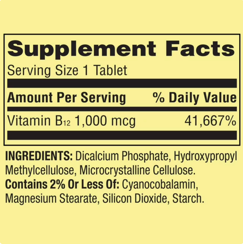 Comprimidos de Vitamina B12 Spring Valley, 1.000 mcg, 60 Comprimidos