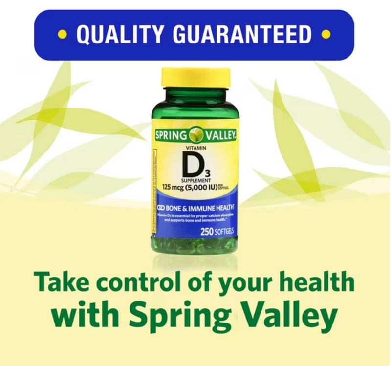 D3 125mcg, 5000 - Vitamina Spring Valley - 250 Softgels